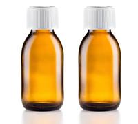 60ml Amber Glass Bottles with White Medicap Lids - Refillable, Reusable, and Travel-Sized Strong Medicine Bottles