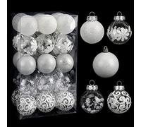 60mm/2.36inch Clear Christmas Ornaments, 30ct Shatterproof White Christmas Tree Ornaments Set Transparent Hanging Balls with Stuffed Decorations for Halloween Thanksgiving Xmas Wedding Party Home