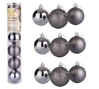 Shatchi 60mm/6Pcs Christmas Baubles Shatterproof Dark Grey, Tree Decorations in Dark Grey Shatchi Dark Grey