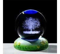 60mm Crystal Ball Engraved Tree of Life Figurine Collectible Ornament with LED Base for Home, Glass Healing Sphere Tree of Life Gifts for Women on Birthday Christmas
