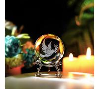 60mm Glass Peace Dove Ball Laser Etched Dove with Olive Branch Crystal Pigeon Ornament with Stand Decor for Home Table