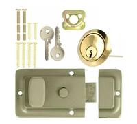 60mm High Security Replacement Nightlatch Brass Finish Night Latch Rim Cylinder Door Lock Catch Bolt with 2 Keys