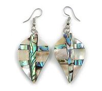 60mm L/Natural/Beige/Abalone Leaf Shape Sea Shell Earrings/Handmade/Slight Variation In Colour/Natural Irregularities