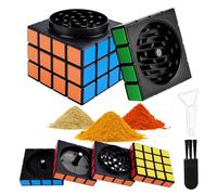 60mm Magic Cube Shape Grinder, 4 Layer Zinc Alloy Metal Grinders with 1*Brush + 1*Shovel, Square Grinder for Herb Spice Grinding Birthday Party Gifts