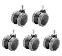 60mm Office Chair Casters, Pack of 5 Replacement Wheels, Heavy Duty PU Rubber Wheels, Threaded Stem 10mm*19mm, Circlip 11mm*24mm(Circlip Model)