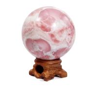 60mm Pink Opal Sphere with Wood Stand Pink Crystal Ball Healing Stone Mineral Gemstone Divination Sculpture Figurine