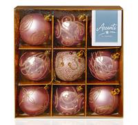 60mm Rose Gold Christmas Baubles | 9 Assorted | Shatterproof Tree Decorations