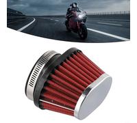 60mm Round Tapered Stainless Steel Air Filter for Motorcycle and For ATV Carburetor Pod Cleaner - Double-Layer Mesh, Red, Includes Hose Clamp