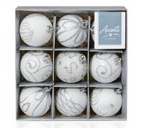 Set of Nine White Christmas Tree Baubles, Plastic (6cm) by Christmas Direct