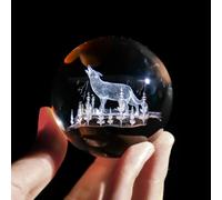 60mm Wolf Crystal Ball with Stand 3D Laser Engraved Decorative Glass Sphere Paperweight(Clear)