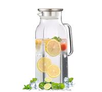 60oz Glass Jug with Lid，with Handle Fridge Door Pot Multifunctional Glass Water Jug That Meets The Daily Beverage, Tea, and Juice Needs of Families