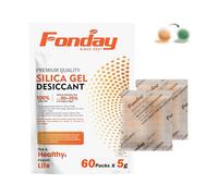 60Packs x 5Gram Fonday Moisture Indicating Silica Gel Desiccant Food Grade Quick Reactivation Desiccant Moisture Bag with Display from Orange to Green