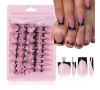 60pc Black French Tip Press on Nails Medium & Square Fake Toenails Kit, Square Nails Press ons Toenail Women French Acrylic Nails Medium Glue on Nails Toenail Tips Toe Fake Nail with Tabs File