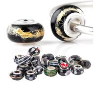 60Pc Mixed Murano Glass Charms for Bracelets - Pandora Compatible Lampwork Glass Beads - Elegant Black Silver European Style Charm Set - Christmas Birthday Jewellery Gifts for Women Girls Mum