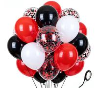 60Pcs 12 Inch Black Red Latex Balloons Kit - Black, Red, White & Black-Red Confetti Balloons with Ribbon for Halloween, Graduation, Birthday, New Year Party Decorations