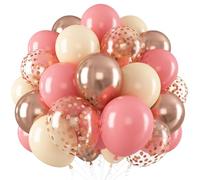 60PCS 12 Inch Metallic Rose Gold Retro Pink Ivory Balloon, Nude Cream White Balloons and Confetti Balloon Set for Wedding Birthday Shower Party Decoration(PK+SK)