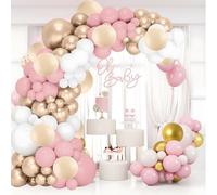 60pcs 12in Pink Balloons Birthday Party Decorations Beige Gold White Letex Balloons Arch Kit with Ribbons for Wedding Anniversary Afternoon Tea Decoration