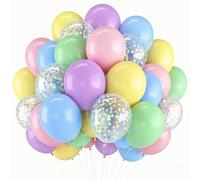 60Pcs 12Inch Pastel Balloons Macaron Pink Yellow Purple Blue Green Latex And Multicolour Confetti Clear Balloons For Birthday Bridal Shower Wedding Party Decorations