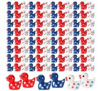 60pcs 4th of July Mini Ducks, Independence Miniature Resin Duck Memorial Patriotic Red White Blue Small Animals Tiny Desktop Dollhouse Micro Landscape Decorations and Party Favors