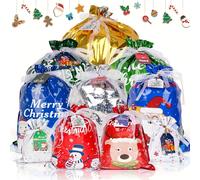 (60pcs) 60pcs Christmas Drawstring Gift Bags - 30pcs Various Sizes Gift Bags, 30pcs with Colorful Tags, Suitable for Christmas Gifts and Party Gifts
