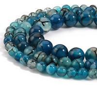 60pcs 6mm Blue Dragon Vein Agate Beads Natural Gemstone Beads Round Loose Beads for Jewelry Making