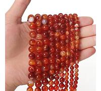 60pcs 6mm Natural Stone Beads Red Carnelian Striped Agate Beads Energy Crystal Healing Power Gemstone for Jewelry Making, DIY Bracelet Necklace
