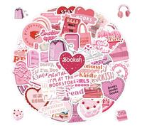 60pcs Aesthetic Pink Book Stickers Set, Cute Bookish Girly Stickers for Journals, Planners, Scrapbooks, PVC Waterproof Decorative Stickers (5.4x5.1cm)