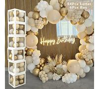 60Pcs Baby Shower Decorations Neutral, 6 White Transparent Baby Balloon Boxes with 54 Letters, Balloon Box Blocks for Babe Shower, Birthday Party Backdrop,Christening, Bridal Shower, DIY Custom Name