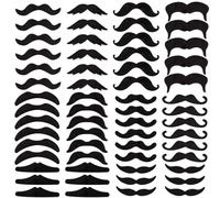 60pcs Black Mustache, 10 Styles Self Adhesive Mustache Fake Beard Novelty False Beard Costume Mustache Stick on for Fun Halloween Christmas Party Cosplay Mario Pirate Decorations Accessories Adult Kid