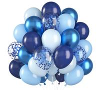 60pcs Blue Balloons, Blue Balloons Birthday Partyballoons, Navy Blue Light Blue Metallic Balloon with Confetti, Latex Balloon for Birthday Party Decoration Baby Shower Wedding Anniversary Graduation