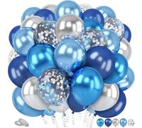 60Pcs Blue Silver Balloons, 12 Inch Latex Navy Blue Balloons Set, Confetti Balloon for Birthday Party, Graduations, Gender Reveal, Wedding, Anniversary, Engagement Decorations