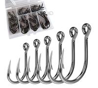 60PCS/Box DERKERL Fishing Hooks, Extra Strong Fish Hooks Stainless Steel Fishing Hooks 6 Sizes: 4/0 5/0 6/0 7/0 8/0 9/0#