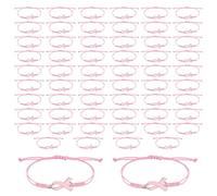60pcs Breast Awareness Bracelets, Adjustable Cord Pink Ribbon Braided Bracelets Inspirational Accessories for Women Party Favors Charity Social Welfare Event Supplies
