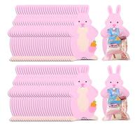 60Pcs Bunny Easter Cellophane Bags, Cute Pink Rabbit Cardboard Toppers with Clear Plastic Pouches, Easter Sweet Bags for Party Favours & Treat Packaging