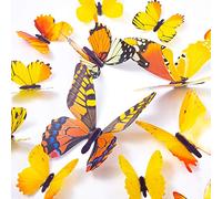 60PCS Butterfly Wall Decals - 3D Butterflies Decor for Wall Removable Mural Stickers Home Decoration Kids Room Bedroom Decor (Yellow)