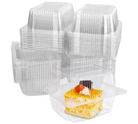 60Pcs Cake Slice Boxes, FHDUSRYO 14 x 10.5cm Clear Plastic Clamshell Food Square Boxes with Lids, Reusable Single Hinged Dessert Cheesecake Containers for Cake Portions Salads Hamburger Sandwiches