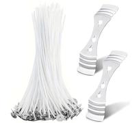 60Pcs Candle Wicks, Candle Wick for Making Candles,10cm Pre-Waxed with Metal Tabs, 2 Stainless 3 Hole Wick Holder, Low Smoke and Longer Burning Time Perfect for DIY Candles