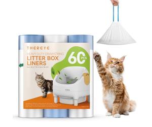 60Pcs Cat Litter Tray Liners with Drawstring for Thereye Self Cleaning Cat Litter Box, 25 Microns Thickened Leak-Proof Cat Litter Bags, 66 x 30cm, Max Hold up to 22 lbs