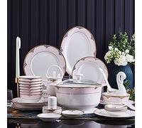 60PCS Ceramic Dinnerware Set Tableware Dishes Plates Ceramic Combination Dinner Set Porcelaine for 10 European Tableware Set,60 Pieces of Open Hot Pot