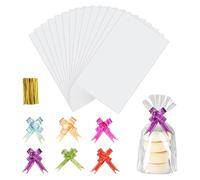 60Pcs Clear Cellophane Treat Bags, 15 x 25 cm Clear Resealable Flat Cello Bags OPP Plastic Bag Cellophane Storage Bags with 60Pcs Mix Colors Pull Bows for Candy, Soap, Cookie, Valentine Chocolates