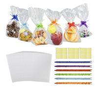 60Pcs Clear Cellophane Treat Bags, 15 x 25 cm Clear Resealable Flat Cello Bags OPP Plastic Bag Cellophane Storage Bags with 60Pcs Mix Colors Pull Bows for Candy, Soap, Cookie, Valentine Chocolates