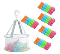 60Pcs Clothes Pegs with a Washing Basket, Extra Strong Plastic Laundry Pegs, Non-Slip Washing Peg for Socks Underwear Scarves, Windproof Clothes Peg for Home and Garden