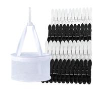 60PCS Clothes Pegs with a Washing Basket, Plastic Laundry Pegs for Washing Line with Bag, Black White Non-Slip Washing Line Pegs, Strong Grip Windproof Laundry Clips for Indoor Outdoor Home Garden