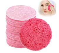 60PCS Compressed Facial Sponges Cleansing, Natural Wood Pulp Cotton Facial Washing Sponge for Facial Cleansing, Exfoliating Mask, Makeup Removal, Wet and Dry use(Pink, 65mm)