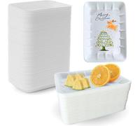 60pcs Crafts Foam Trays 8.26"x 5.9", White Foam Meat Tray Food Tray Paint and Ink Mixing Trays School Printmaking Trays for DIY Crafts Disposable Fruit Trays, BBQ Grill Roast Food Plates