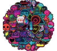60pcs Cute Neon Stickers Funny Trendy Waterproof Vinyl Graffiti Decals for Kids Teens Phone Laptop Water Bottles Car Skateboard Bike Luggage Guitar