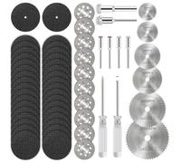 60Pcs Cutting Wheel Tool Set for Rotary Tool,6 Pcs HSS Circular Saw Blades,36Pcs Resin Cutting Discs,10Pcs 545 Diamond Cutting Wheels,with 2 Screwdrivers for Aluminium,Wood,Glass,Plastic,Metal