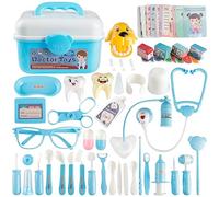 60pcs Doctors Set for Kids, Dentist Medical Toy Kit with Real Stethoscope, Pretend Play Doctor Role Play with Medicine Chest and Dental Accessories, Gifts for Boys Girls Kids Ages 3+ (Blue)