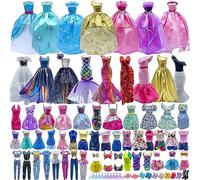 60PCs Doll Clothes Gift Set for 11.5 inch Doll and Barbie: 4 Wedding Gowns, 2 Evening Dresses, 8 Fashion Dresses, 6 Casual Outfits, 10 Pairs of Shoes, 10 Fashion Accessories, and 20 Hangers.