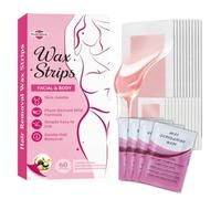 60Pcs Double-Sided Wax Strips for Women, 40 Facial & 20 Body Waxing Kit | For Chin, Upper Lip, Eyebrow, Face, Underarm, Legs, Includes 4 Post-Depilatory Wipes, Fast & Convenient At-Home Hair Removal